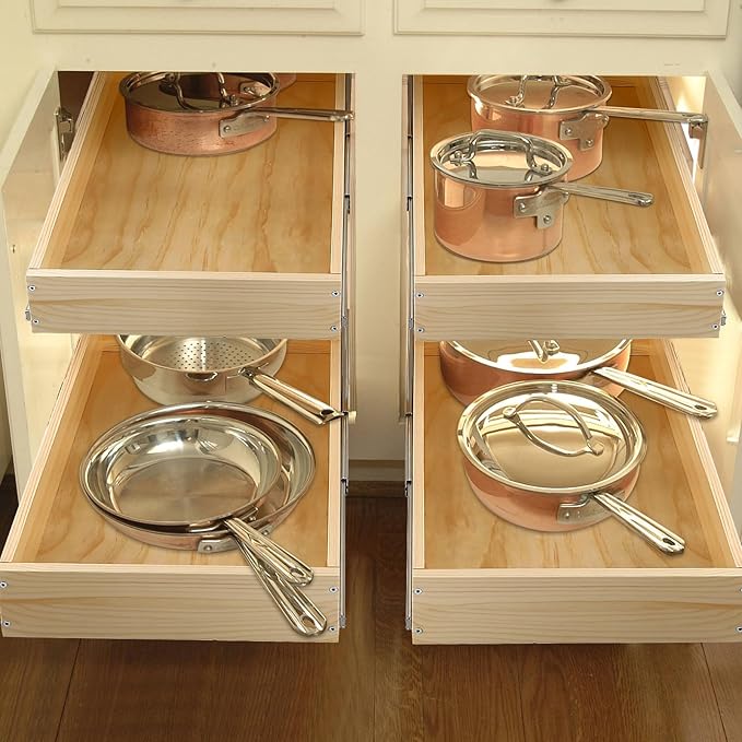 Mulush Pull Out Cabinet Organizer 20''W×21''D×16''H Soft Close Slide Out Wood Drawer Shelves for Kitchen, Finished, Bottom Assembly(Cabniet Require Opening >20.5'', Depth>21.5'', Height>16.5'')