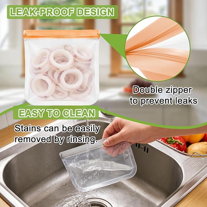 12 Pack Silicone Bags for Food Storage,Freezer,Microwave & Dishwasher Safe,Leakproof Food Storage Bags,Reusable Freezer Ziploc Bags,Sandwich Snack Baggies-4 Gallon 4 Snack 4 Sandwich Bags,3 Colors
