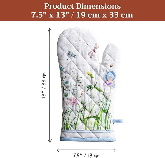 Maison d'Hermine Oven Gloves 100% Cotton Oven Mitt 7" x 13" with Loop Heat Resistant BBQ Cooking Gloves Baking Grilling Gifts for Mothers Day Spring/Summer (Pack of 1, Fleurs De Mai)