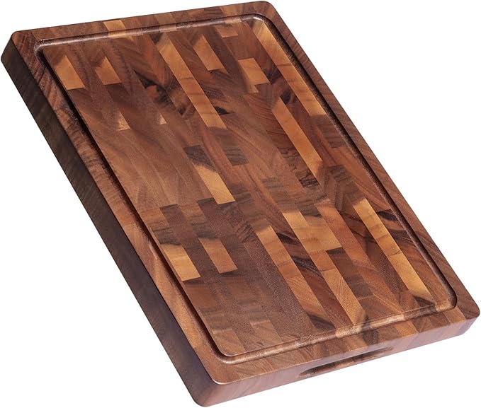 THETCHRY Walnut Wood Cutting Boards for Kitchen, End Grain Chopping Board Double Sided, Large Cutting Board with Handle, Charcuterie Butcher Block for Meal Prep & Serving with Gift Box, 17"×13"×1"