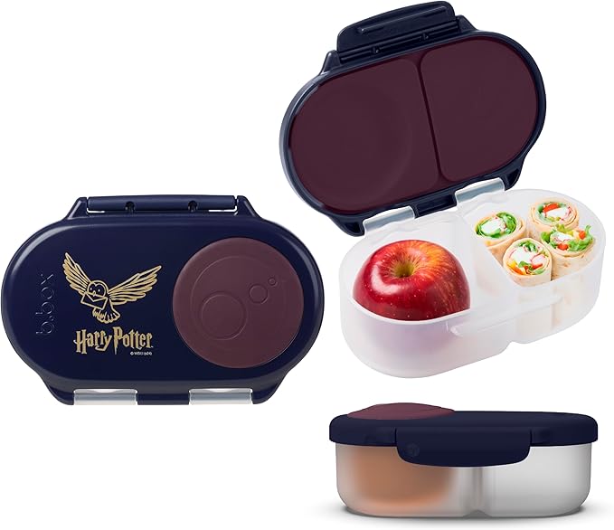 b.box Harry Potter Snack Box - Leakproof 2 Compartment Snack Containers for Kids, Mini Bento Box for Kids & Toddlers, Lunch Containers, Dishwasher Safe, BPA Free, PFAS Free, Ages 4m+, 1.75 Cup