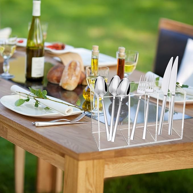 Rainmae Acrylic Cutlery Storage Organizer, Plastic Cutlery Utensil Holder Storage Organizer Caddy for Kitchen Countertop Organization - Holds Fork, Knife, Spoon, Silverware Tableware Storage Box