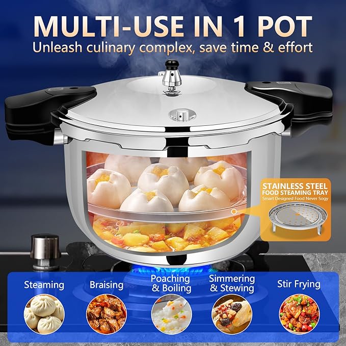 12.68QT Stainless Steel Pressure Cooker, Heavy Duty Food Grade Pressure Canner with Safety Valve & Heat-Resistant Handle, Compatible with All Stovetops for Home Cooking & Canning