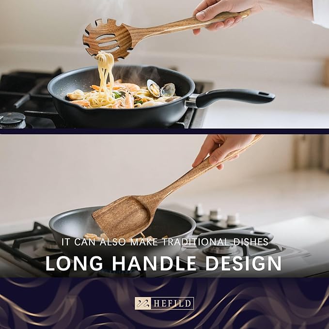Wooden Spoons for Cooking, Nonstick Cooking Utensil Set with 9 Piece Acacia Wooden Spatulas and Spoons, as well as a Extra Whole Wood Spoon Rest, Terrific for Everyday Kitchen Tasks