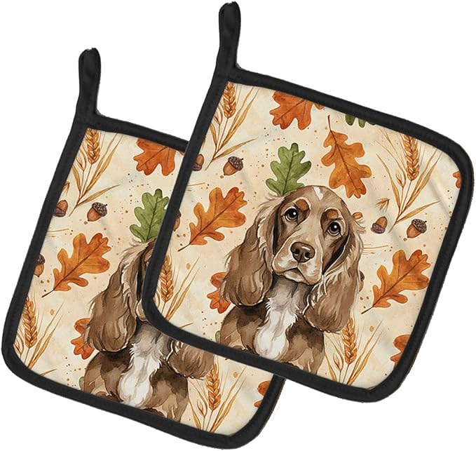 Caroline's Treasures Chocolate Cocker Spaniel Heirloom Fall Pair of Pot Holders Pair 7.5x7.5 Quilted Insulated Hot Pads Decorative Kitchen Gift Made in USA