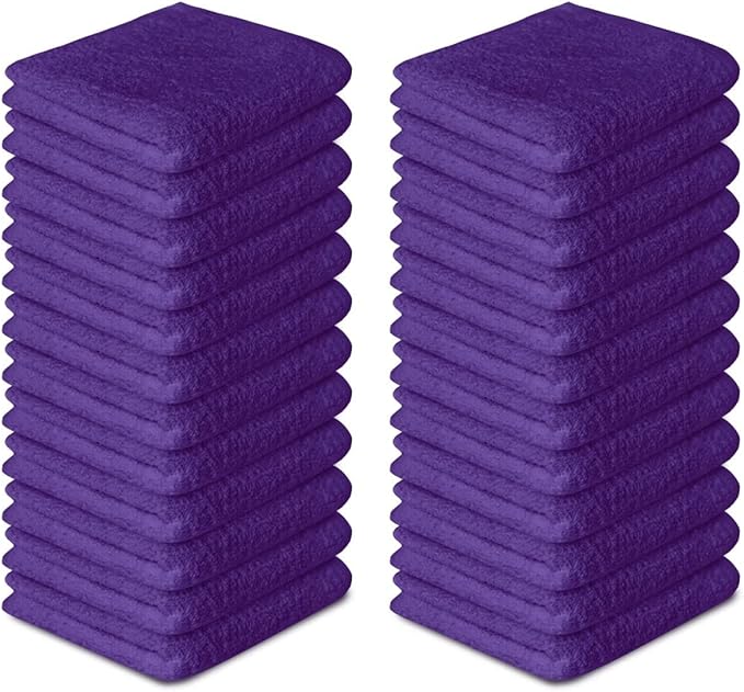 Softolle 100% Cotton Ring Spun Wash Cloths – Bulk Pack of Washcloths – 12x12 Inches – Wash Cloth for Face, Highly Absorbent, Soft and Face Towels (Purple, 60 Pack)