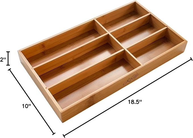 Premium Bamboo Drawer Organizer – 6-Compartment Wood Finish Organizer for Kitchen, Office, or Clothing