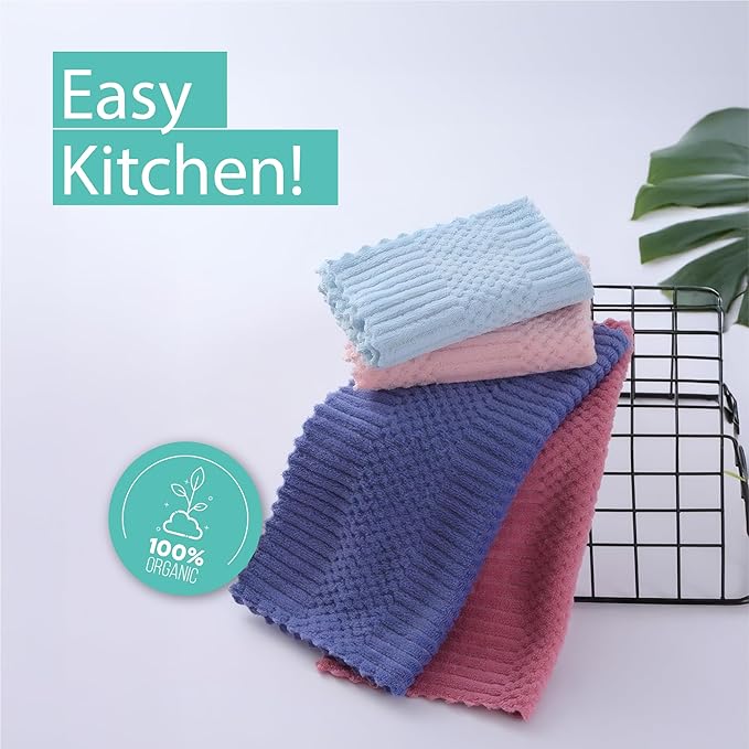 10 Pack Kitchen Towels and Dishcloths Sets, 12 X 12 Inches, Absorbent Dish Towels for Kitchen, Microfiber Cleaning Cloth, Dish Cloths for Washing Dishes (Multicolored)