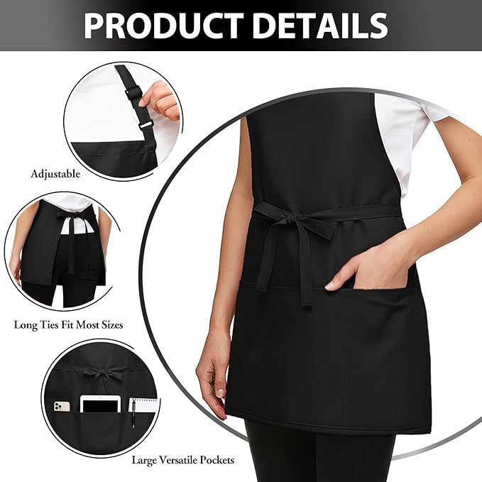 BOHARERS Kitchen Cooking Apron Unisex Adjustable chef apron with 3 pockets,2 Pack Black