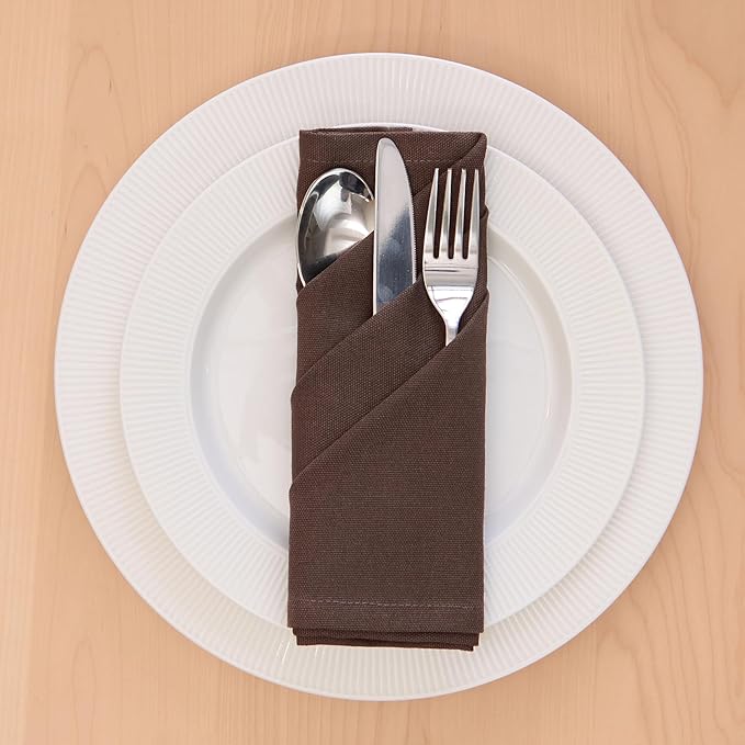 Encasa XO Dark Taupe Cloth Napkins Set of 6, 17"x17" | Solid Color Cotton Dinner Napkins | Washable & Reusable Wedding Napkins for Holiday Dinners, Party, & Everyday Table Decor