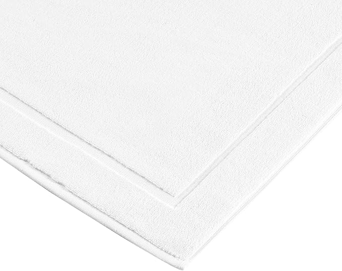 Hawmam Linen White Bath Mats, 21 x 34 inches, Pack of 2-100% Ring Spun Cotton,[Not a Bathroom Rug] Banded Design, Highly Absorbent, Machine Washable for Bathroom Floor Towel