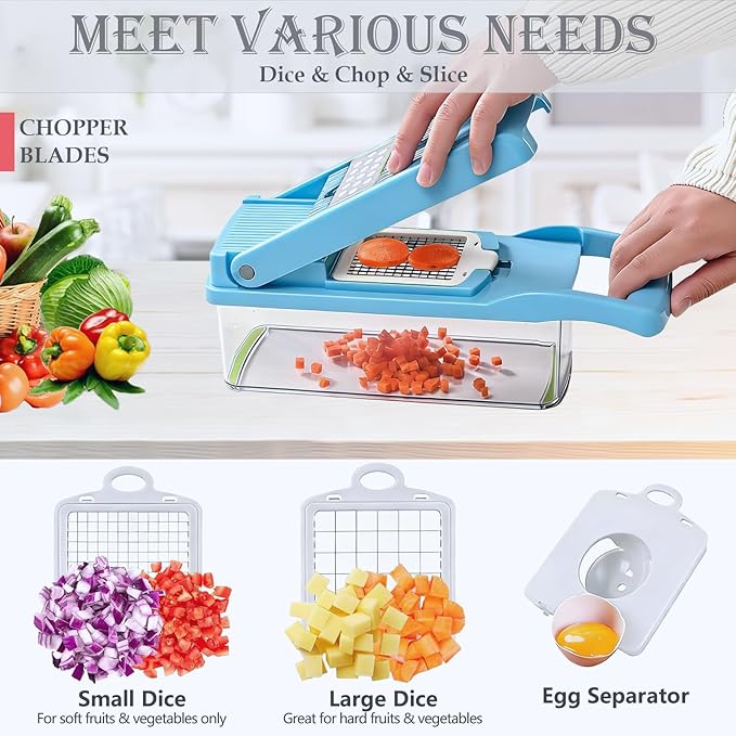 Pro-Series 20-in-1 Vegetable Chopper w/Container, Cheese Grater Hand Crank, Box Mandoline Slicer Food Cutter Shredder Mandolin for Veggie Onion Salad Fruit Potato (Kitchen Gadget & Essential)