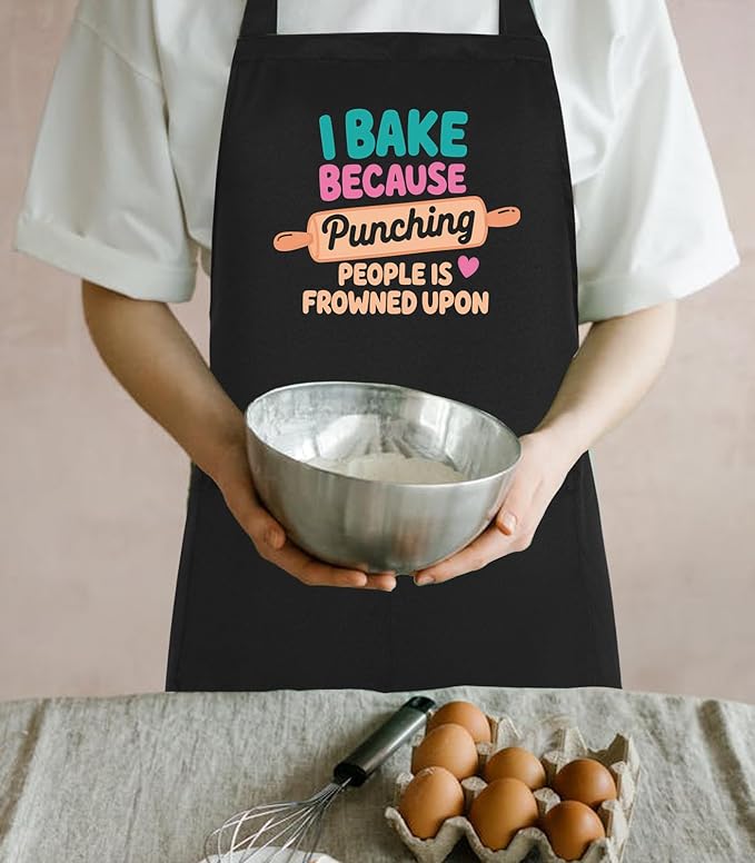 Funny Aprons for Women with 2 Pockets, Adjustable Kitchen Apron for Cooking, Baking Gifts for Birthday Christmas