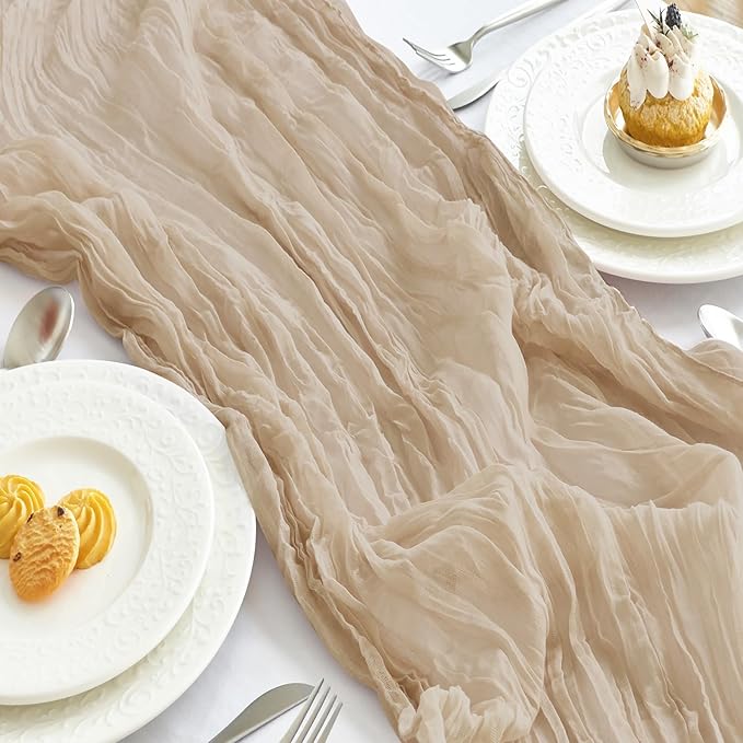 IVAPUPU 10 Pcs Cheesecloth Table Runner - 10ft Nude Spring Boho Gauze Cheese Cloth Table Runners for Baby Shower Decorations Wedding Party Summer Garden Farmhouse