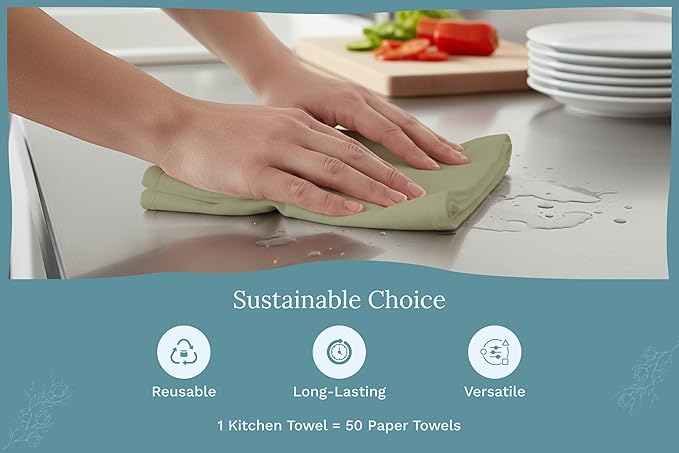 Organic Cotton Sage Flour Sack Kitchen Towels - 10 Pack, 27"x27", Highly Absorbent, Lint-Free Flour Sack Tea Towels for Baking, Kitchen and Dish Drying - 100% Cotton Sage Dish Rags (10 Pack)