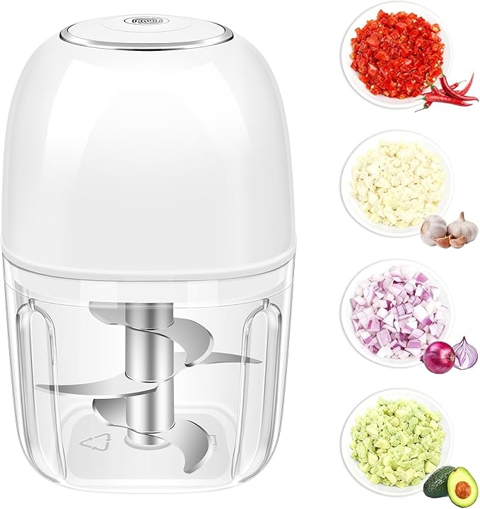Electric Garlic Chopper, 1.4 Cup Mini Garlic Mincer Food Chopper Portable, Small Food Processor with USB Charging for Onion, Chili, Ginger, Veggie, Meat (350ML)