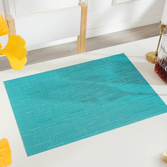 PIGCHCY Placemats,Washable Durable Vinyl Woven Table Mats,Elegant Heat Resistant Placemats for Dining Table Set of 6 (18 x 12 inches, Turquoise)