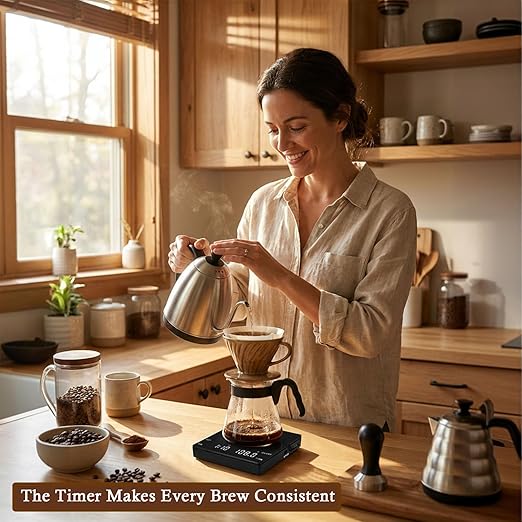 Espresso Coffee Scale with Timer, 0.1g High Precision Digital Scale for Home Barista Pour Over, Seamless Glass Panel, Fits Drip Tray, Type-C Rechargeable