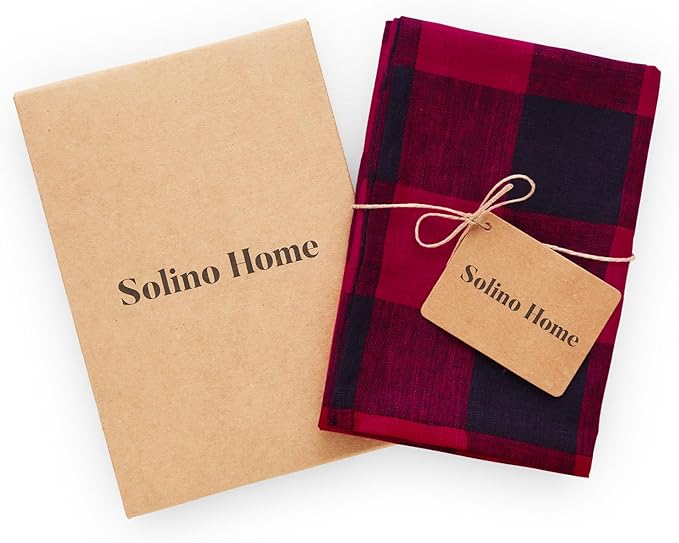 Solino Home Linen Kitchen Towels Set of 2 - Red and Black 16.5 x 26.5 Inch - 100% Pure Linen Buffalo Check Kitchen/Tea Towels - Machine Washable and Handcrafted from European Flax