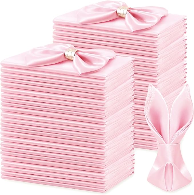 KKJIAF 50 Pack Light Pink Square Satin Napkins 17x17 Inch Soft Smooth Cloth Napkins，Silky Table Napkin for Wedding Banquet Party Decoration
