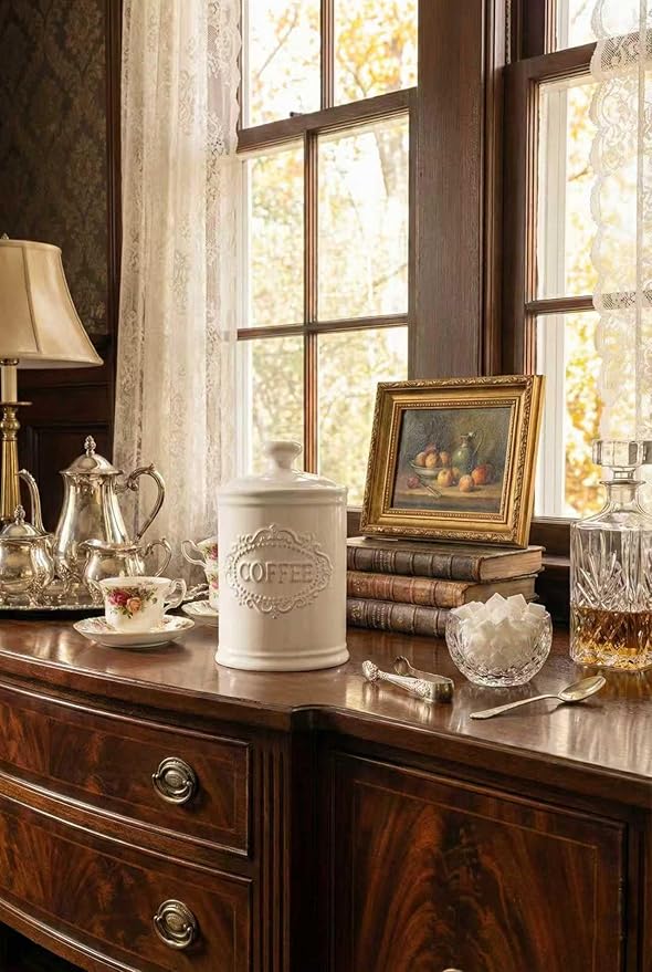 Ceramic Canisters Sets For The Kitchen Canisters For Countertop Set of 3 Airtight Coffee Canisters For Ground Coffee Sugar Storage With Lids Farmhouse Containers for household or kitchen use