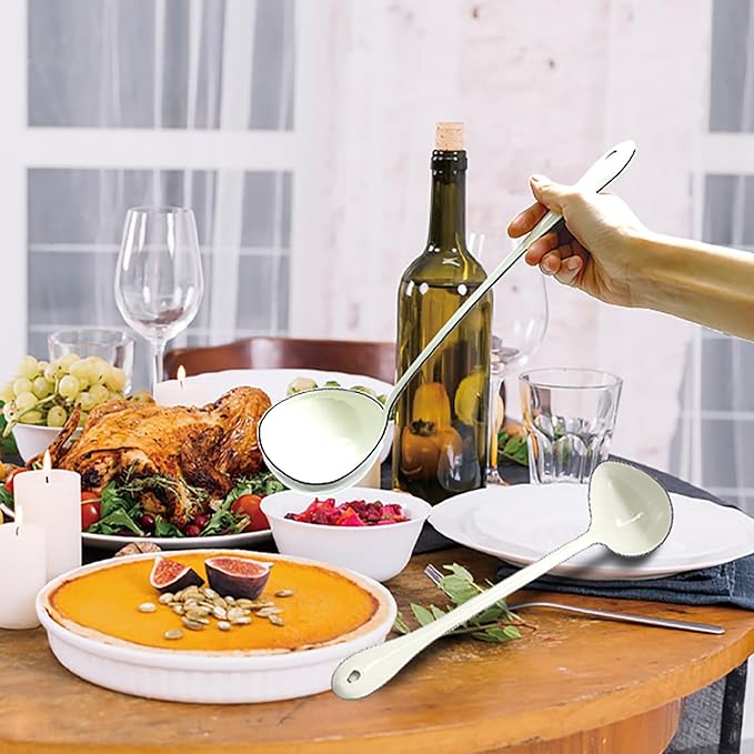 White Soup Ladle Spoons 12.2 Inch Big Serving Cooking Spoons Enamel Steel Stew Gravy Ladles for Serving