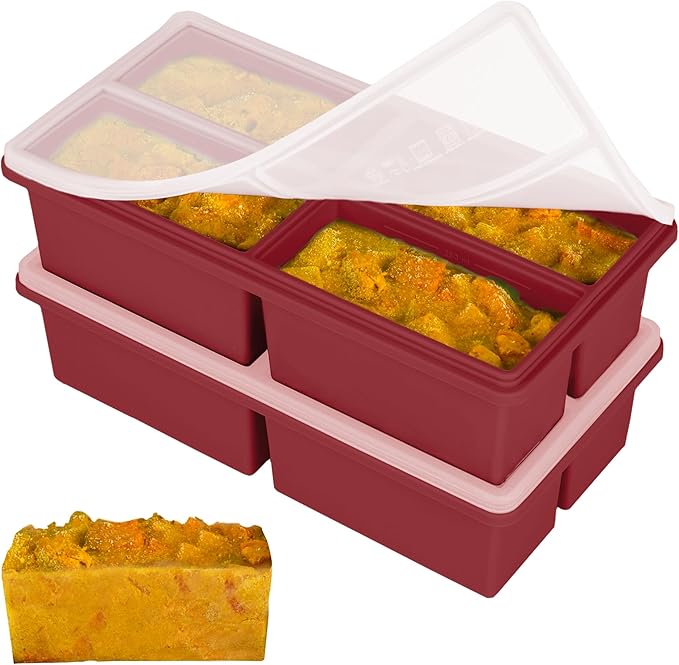 Silicone Freezer Trays with Lids -1 cup soup freezer container large ice cube molds with Reinforced Steel Ring Top, Perfect for Freezing Broth, Rice, Individual Portions, Meal Prepping and More 2-Pack