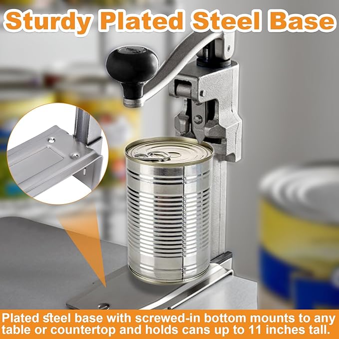 Commercial Can Opener Heavy Duty, Manual Tabletop Can Opener with 2 Blades and Plated Steel Base, Industrial Cans Opener Fits Big 10 Cans Up to 11" Tall for Restaurants/Hotels/Bars