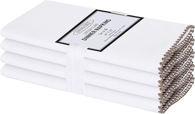 Cotton Clinic Cloth Dinner Napkins 100% Cotton 20x20 Inch Set of 4 - Soft Durable Reusable - Perfect for Dining Weddings Parties Holidays Easter and Everyday Use Table Napkins White Grey