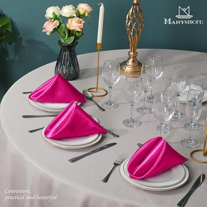 Manyshofu 60 Pieces Hot Pink Satin Napkins - 20x20 Inches Cloth Napkins, Square Satin Fabric Napkin Set - Soft & Reusable Table Napkin for Wedding Dinner Party Lunch