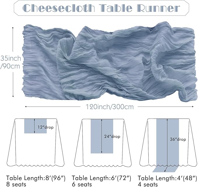 IVAPUPU 1 Pcs Cheesecloth Table Runner - 10ft Dusty Blue Spring Boho Gauze Cheese Cloth Table Runners for Baby Shower Decorations Wedding Party Garden Farmhouse