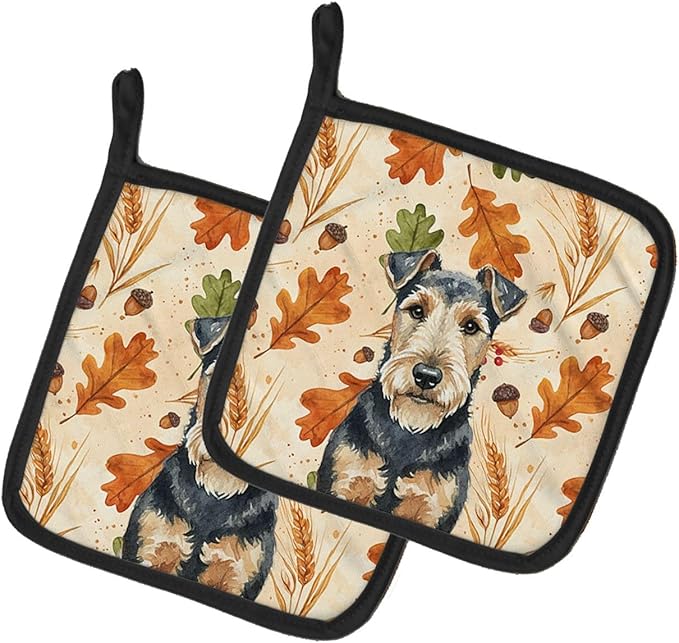 Caroline's Treasures Welsh Terrier Heirloom Fall Pair of Pot Holders Pair 7.5x7.5 Quilted Insulated Hot Pads Decorative Kitchen Gift Made in USA