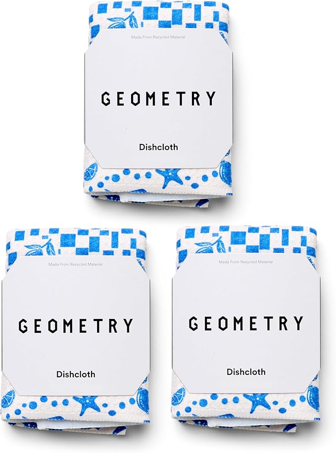 GEOMETRY Dishcloth – Spring & Summer Collection – Quick-Dry, Ultra-Absorbent, Reusable Microfiber Kitchen Towels for Drying & Cleaning - Santorini Tile - 3 Pack