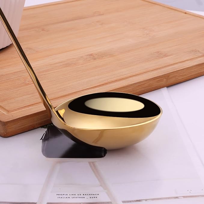 4 oz. High Grade Kitchen Ladle Heavy Duty Soup Ladle 11 Inch Stainless Steel Cooking Ladle Kitchen Accessories for Stirring Portioning and Serving Soups Gravy Sauces Chili Stew and More(Gold)…