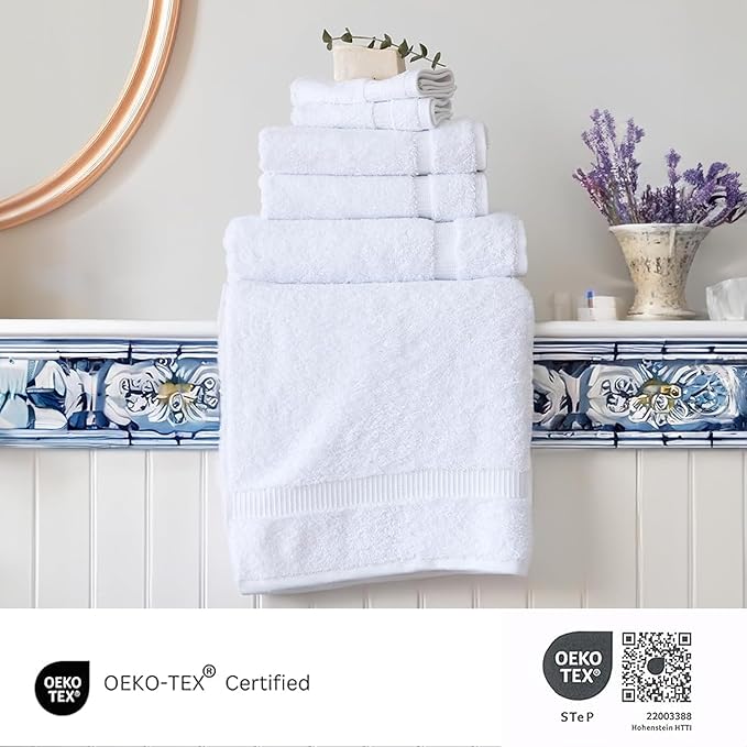 SALBAKOS 100% Turkish Cotton Bathroom Towel Set of 6 White | Premium Quality Turkish Towel Set for Gift | Hotel Collection Bath+Hand+Washcloth Towel Sets | Made in Turkey (White, 6 Piece Towel Set)