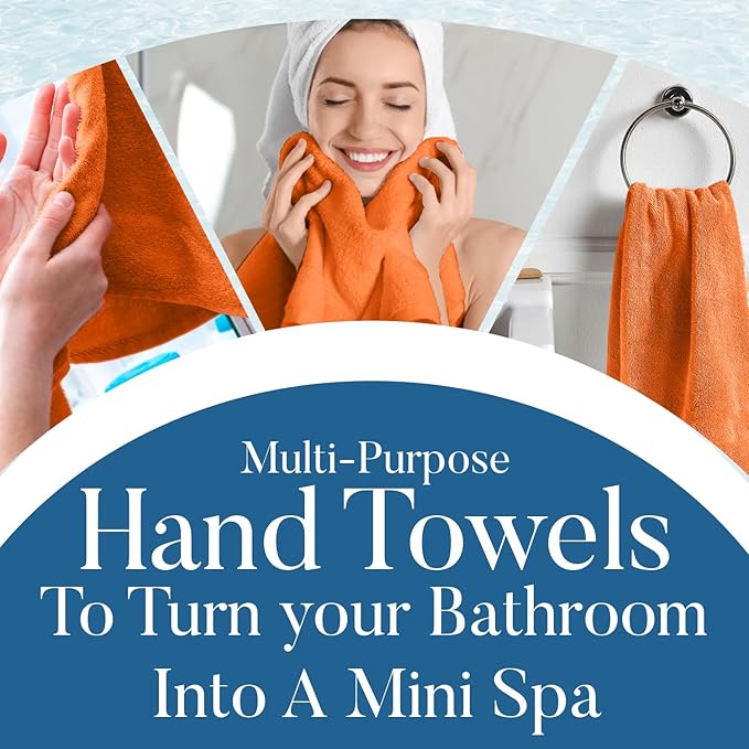 DAN RIVER 6-Pack Premium Hand Towels (16x28 Inches) - 100% Cotton, Ultra Soft, Lightweight, Highly Absorbent Towels for Bathroom, Spa, Gym, Salon, Hotel, and Travel - Orange