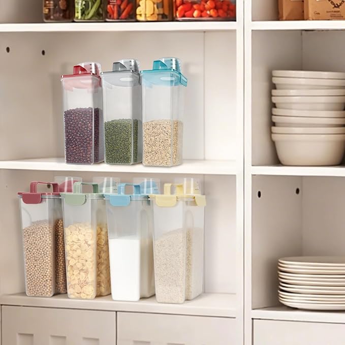LEAWALK Airtight 3.5LBS Rice/Cereal/Dry Food Storage Container BPA Free, 2.11Qt Clear Plastic Kitchen and Pantry Organization Bin Suitable for Oats, Flour, Sugar, Pasta, Pet Food, etc (Clear Pink)