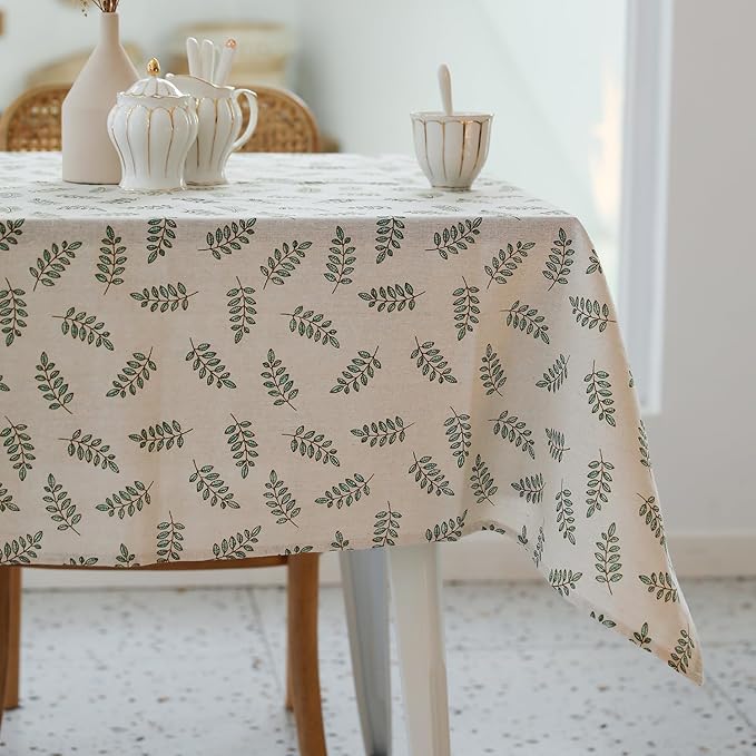 YiHomer Pastoral Rectangle Tablecloth - 52 x 70 Inch Table Cloth - Washable Table Cover with Wrinkle Resistant for Restaurant, Picnic, Bistro, Indoor and Outdoor Dining, Green Leaf