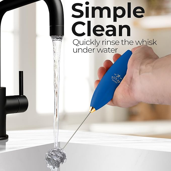 Zulay Kitchen Patented Tornado Triple Whisk Milk Frother with 4 Duracell Batteries – Handheld Foam Maker for Coffee, Lattes, Matcha & Hot Chocolate – Rich, Creamy Froth in Seconds - Navy Blue & Gold