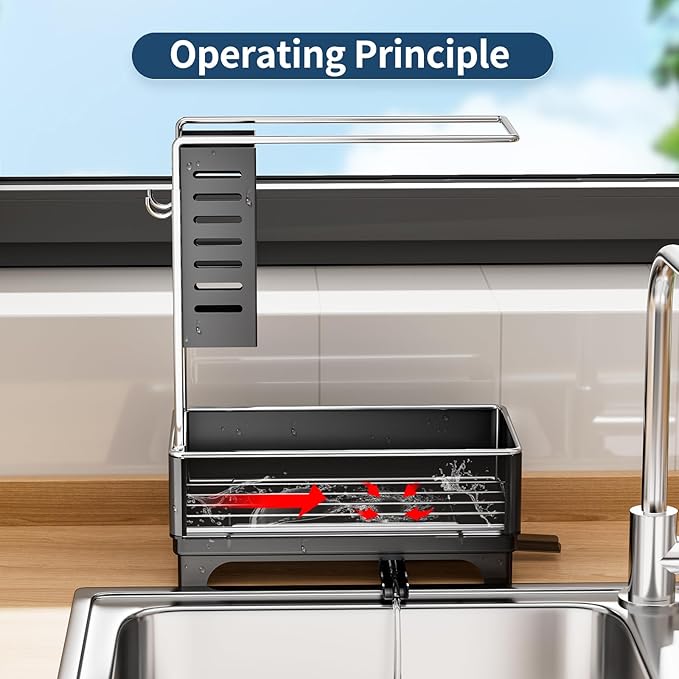 Kitchen Sink Caddy, Sponge Holder for Kitchen Sink with Brush Holder & Dishcloth Rack, Rustproof Sink Organizer Countertop, Kitchen Organizers Storage Essentials, Black
