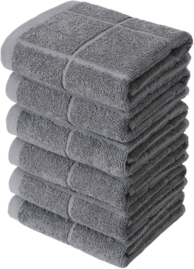 Glynniss Kitchen Towels Pack of 6, Dish Towles for Kitchen Drying, Cotton Kitchen Hand Towels (Grey, 15x25 inches - 6pcs)