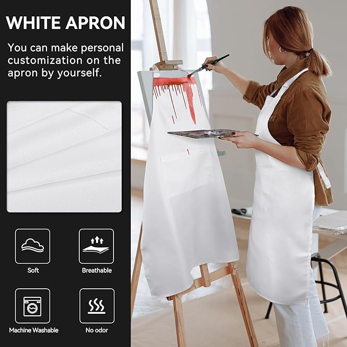 NLUS 2 Pack White Aprons with 2 Pockets for Women Men Kitchen Aprons with Pockets, Chef Aprons for Baking BBQ Cooking