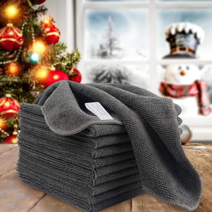 KinHwa Kitchen Washcloths for Dishes Absorbent Microfiber Dish Cloths Quick Dry Dish Rags with Poly Scour Scrub Side Ideal for Kitchen Cleaning (Gray, 12inchx12inch 10 Pack)