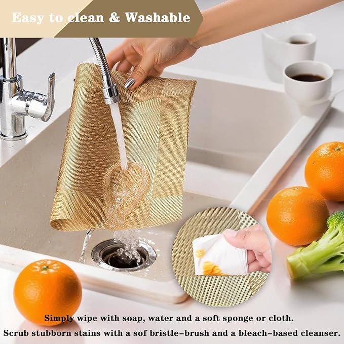 Frame Gold Placemats Set of 2 - Heat Resistant Non-Slip Place mats for Dining Table, Washable Durable PVC Vinyl Woven Table Mats (Frame Gold, 2)