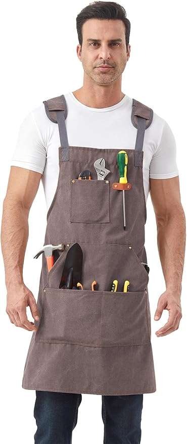 Nanxson Canvas Work Apron, Heavy Duty Carpenter Welding Apron with Wide Braces, Ideal for Gardening and Carpenters