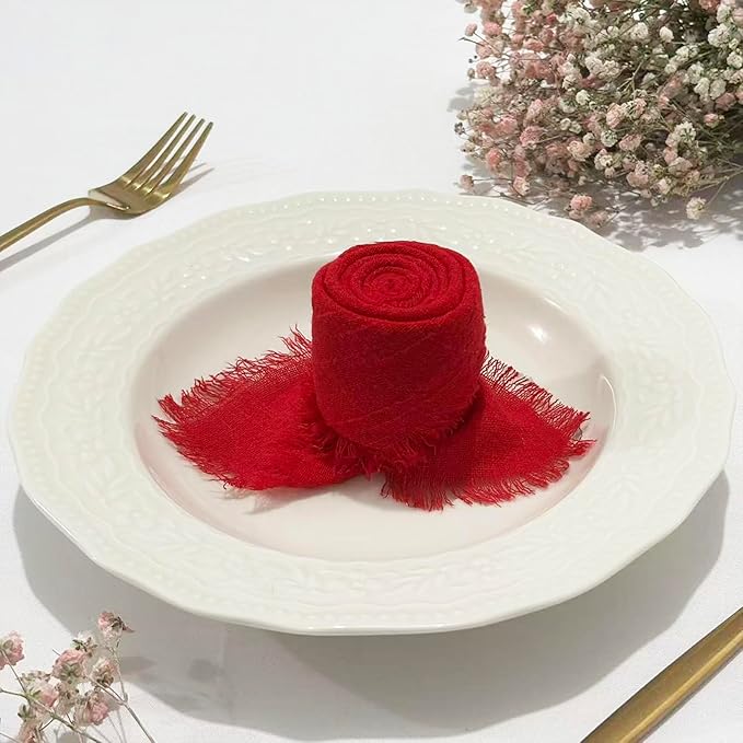 24Pack Red Cloth Napkins 17x17Inch Red Napkins Cloth with Fringe Soft Cotton Cloth Napkins Washable Rustic Dinner Napkins Cloth for Wedding Party Dinner Table