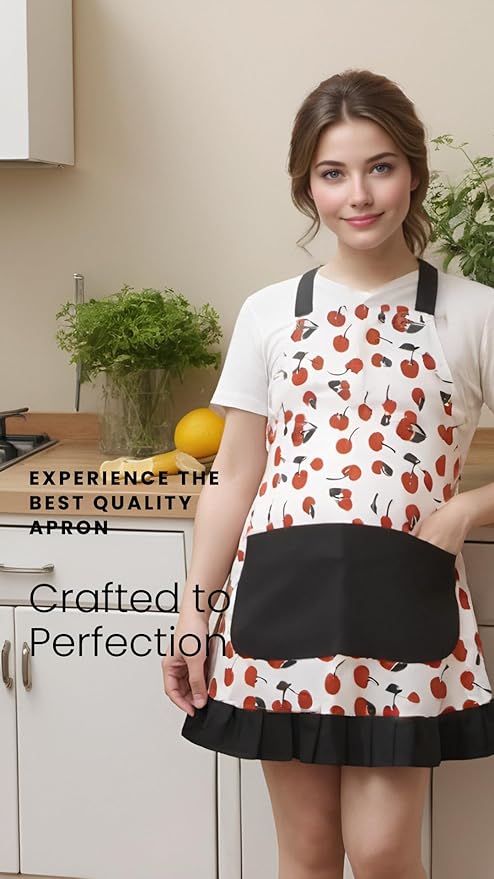 Vintage Floral Apron for Women with Functional Pockets Adjustable Neck Strap for Cooking Baking Mother's Gift