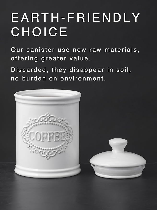 Relief Vine Ceramic Canisters Sets For The Kitchen For Countertop Set of 3 Airtight Coffee Canisters For Ground Coffee Sugar Container Storage Jars With Lids Farmhouse Decor Tea caddies