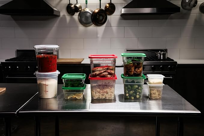 Cambro Food Storage Container with Lid - 6 QT (Quart) Square, Classic Series with Red Lid, Commercial Grade for Food Prep, Clear, 2 Pack