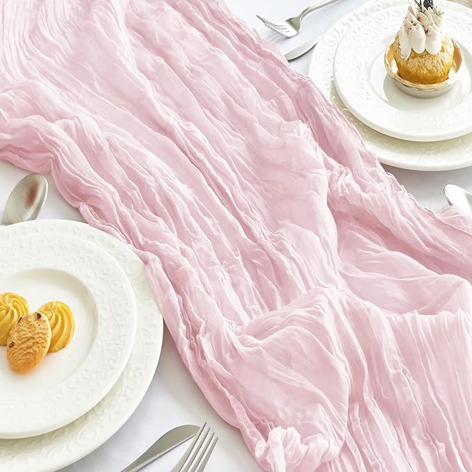 IVAPUPU 6 Pcs Cheesecloth Table Runner - 10ft Pink Spring Boho Gauze Cheese Cloth Table Runners for Baby Shower Decorations Wedding Party Summer Garden Farmhouse Decor
